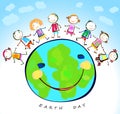 Happy kids playing around the earth Royalty Free Stock Photo