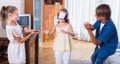 Happy kids playing with blindfold