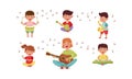 Happy Kids Playing Different Musical Instruments Vector Illustrations Set Royalty Free Stock Photo