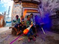 Happy kids playing holi in india