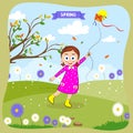 Happy cute girls playing outdoor during the spring vector illustration Royalty Free Stock Photo