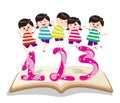 Happy Kids Playing with number and on book Royalty Free Stock Photo