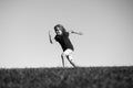 Happy kids playing and running on grass outdoors in summer park. Active kids healthy outdoor. Fun activity. Royalty Free Stock Photo