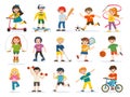 Happy kids playing sportive and enjoying different sports exercises. Royalty Free Stock Photo