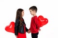 Happy kids with red heart balloon Royalty Free Stock Photo