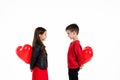Happy kids with red heart balloon Royalty Free Stock Photo