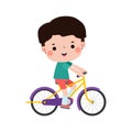 Happy kids riding bikes, cute boy on bicycle, Sports concept, child biking isolated on a white background Vector Royalty Free Stock Photo