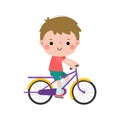 Happy kids riding bikes, cute boy on bicycle, Sports concept, child biking isolated on a white background Vector Royalty Free Stock Photo