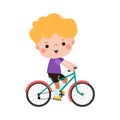 Happy kids riding bikes, cute girl on bicycle, Sports concept, child biking isolated on a white background Vector Royalty Free Stock Photo