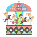 Happy kids riding merry go round Royalty Free Stock Photo