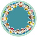 Happy kids, circle frame, banner, vector illustration Royalty Free Stock Photo