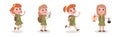 Happy Kids Scout with Map and Backpack Hiking Enjoying Outdoor Adventure Vector Set