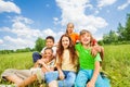 Happy kids sitting together in a hug close Royalty Free Stock Photo