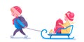 Happy kids sledding flat vector illustration Royalty Free Stock Photo