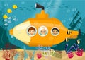 Happy kids in submarine underwater Royalty Free Stock Photo