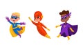 Happy kids superheroes set. Brave boys wearing colorful comics costumes cartoon vector illustration Royalty Free Stock Photo