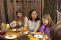 Happy kids and teens on birthday party at summer garden outdoors Royalty Free Stock Photo