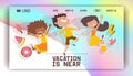 Happy kids vector web-page yong child character childhood happiness illustration holographic backdrop playful children