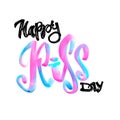 Happy kiss day calligraphic watercolor lettering poster.