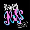 Happy kiss day calligraphic watercolor lettering poster.