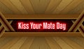 April month special day. Kiss Your Mate Day, Neon Text Effect on Bricks Background