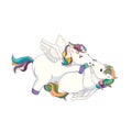 Happy kissing Pegasus in Cartoon style, vector cute Pegasus on white isolated background, isolated Flying Horses in love, concept