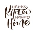 Happy Kitchen Happy Home calligraphy lettering vector cooking text for food blog. Hand drawn cute quote design element