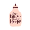 Happy Kitchen happy home hand draw calligraphy text on beige bottle. vector isolated letters logo. Positive handwritting