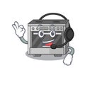 Happy kitchen stove mascot design style wearing headphone