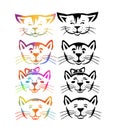 happy kitten set. Cheerful colored face of a cat. Vector illustration