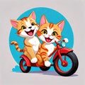 Happy kitten kitty smile hilarious cartoon tricycle auto tour