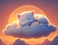 Happy kitty on cloud at sunset Royalty Free Stock Photo