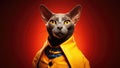 Happy Korat Cat Dressed As A Superhero On Orange Color Background