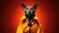 Happy Korat Cat Dressed As A Superhero On Orange Color Background