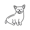 Happy korgi isolated vector illustration. Dog doodle outline icon.