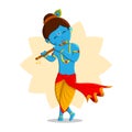 Happy krishna playing flute cartoon