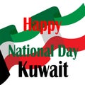 Happy Kuwait Natioal Day. Kuwait celebrations. Silhouette of night city, salutes and flag of Kuwait. Vector illustration for