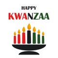 Happy Kwanzaa celebration banner. Kinara with seven candles and text