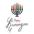 Happy Kwanzaa celebration. Doodle kinara with seven candles and lettering. Royalty Free Stock Photo