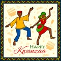 Happy Kwanzaa greetings for celebration of African American holiday festival harvest