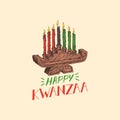 Happy Kwanzaa hand lettering, candle holder Kinara