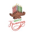 Happy Kwanzaa hand lettering, candle holder Kinara Royalty Free Stock Photo