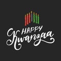 Happy Kwanzaa lettering, seven candles for Kinara Royalty Free Stock Photo