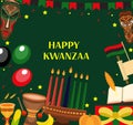 Happy Kwanzaa poster greeting card. African American holiday festival template for your design with kinara. Vector Royalty Free Stock Photo