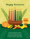 Happy Kwanzaa poster greeting card. African American holiday festival template for your design with kinara. Vector