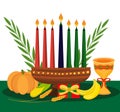 Happy Kwanzaa poster greeting card. African American holiday festival template for your design with kinara. Vector Royalty Free Stock Photo