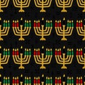 Happy Kwanzaa. Seamless pattern with kinaras. Traditional Kwanzaa symbols. Print for textile, wallpaper, covers, surface. Retro