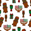 Happy Kwanzaa. Seamless pattern with kinaras. Traditional Kwanzaa symbols. Print for textile, wallpaper, covers, surface. Retro