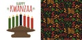 Happy Kwanzaa - set of vector illustration of candle holder kinara isolated on white with seven candles and Tribal African ethnic Royalty Free Stock Photo