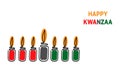 Happy Kwanzaa. Seven Mishumaa Sabaa candles in traditional African colors red, black, green. One line art drawing